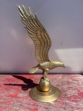Vintage solid brass eagle figurine-wings spread-made in India- mid century decor